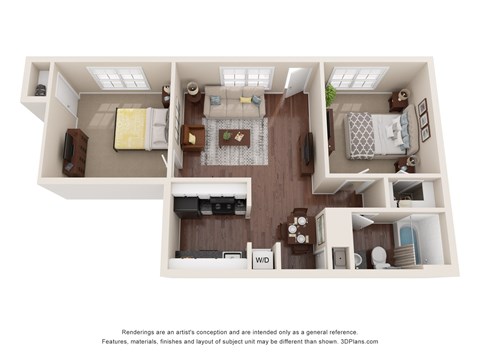 Floor plan for 1 bed, 1 bath